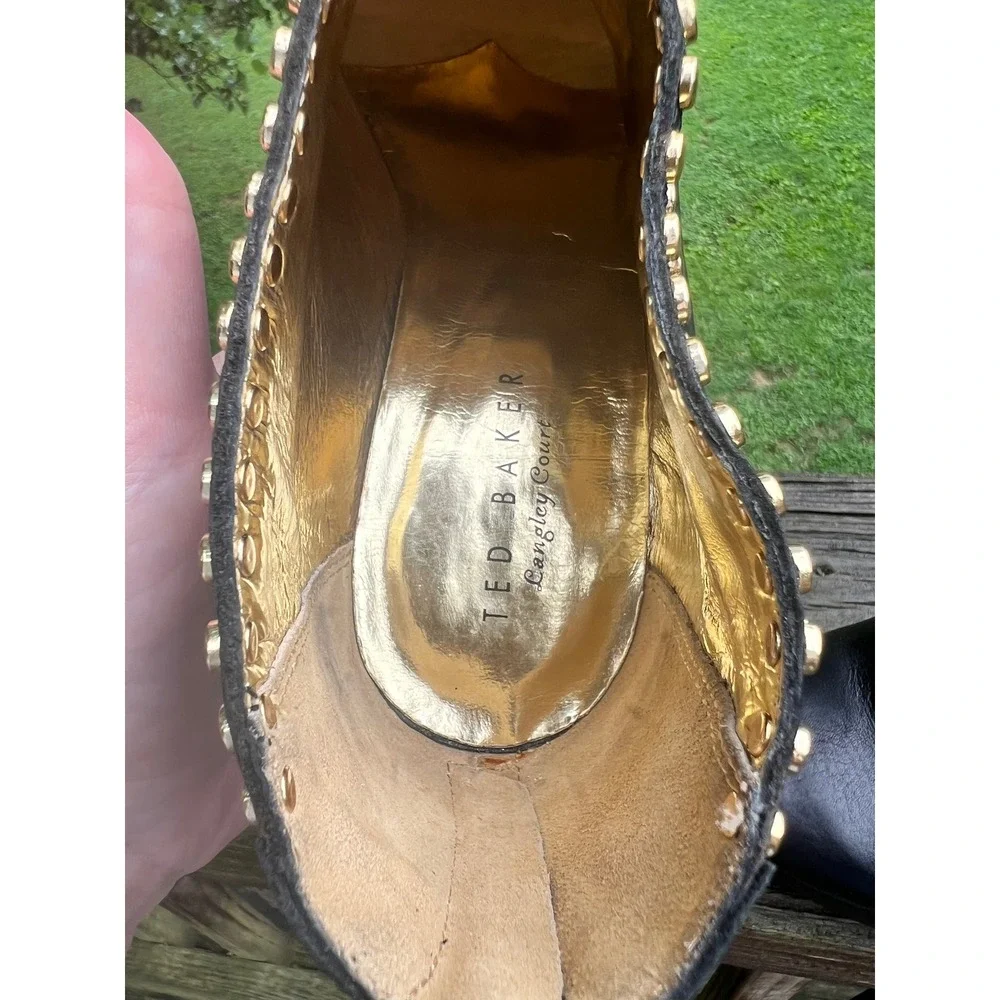 Vintage Ted Baker xyila bling Bootie Studded Stiletto 8 Black Gold Edgy Glam